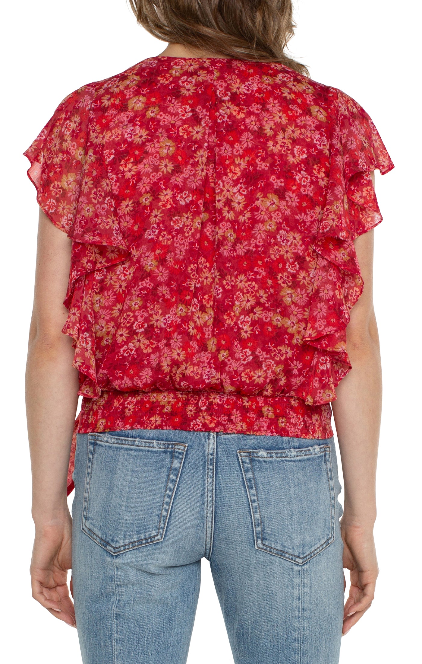 Shirred Blouse with Neck Ties