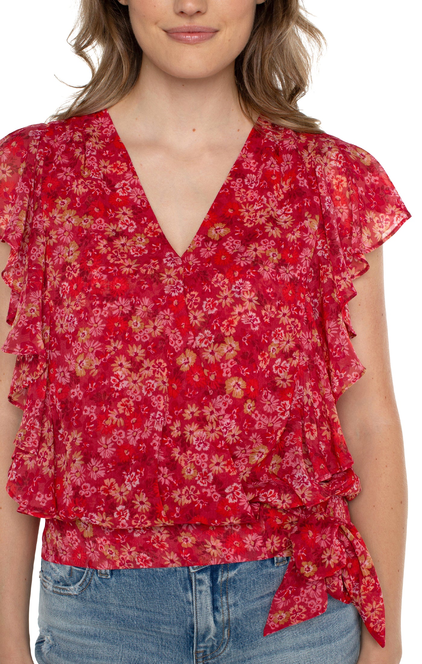 Shirred Blouse with Neck Ties